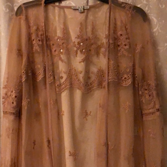 Haute Monde Sweaters - Haute Monde Kimono Boho Long Lace Mesh Cover Up Womens Large Open